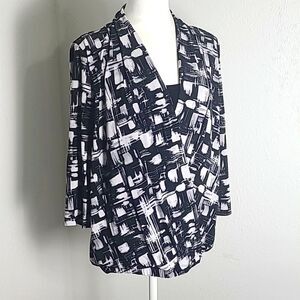 Blair Black, Gray & White Print Wrap Top w/Black Cami, Elastic Waistband Sz Med